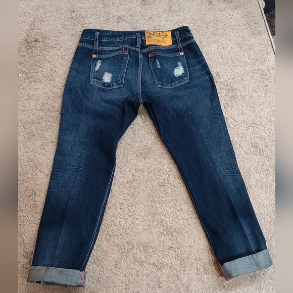 Ed Hardy Blue Dark Wash Ripped Boyfriend Denim Jeans Women's 32x30 SUPERB CONDIT - Picture 3 of 12